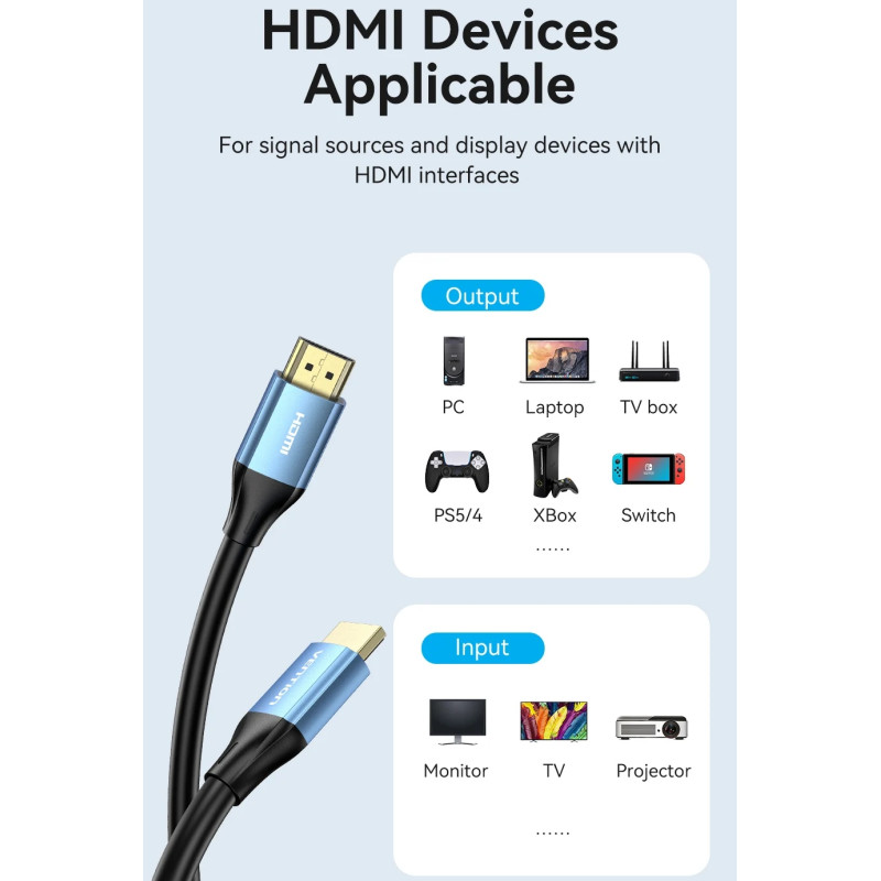 Кабель HDMI M - M, 10.0 м, V2.0, 4K 60Гц, Aluminum Alloy Blue Vention