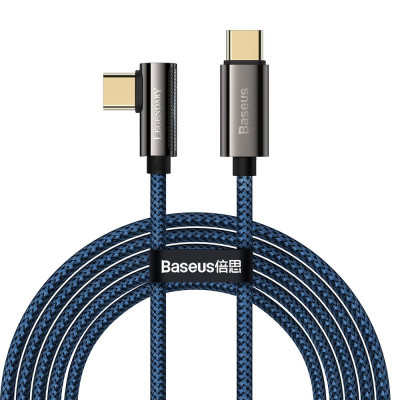 Кабель USB3.1 Type-C M-M, 2 м, 100W (20V/5A), 90° Синій Legend Series Elbow CACS Baseus