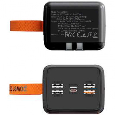УМБ Aspiring 50000mAh Light 50 22,5W PD 4xUSB-A, USB-C In/Out,Lightning, with USB-C/Lightning cables