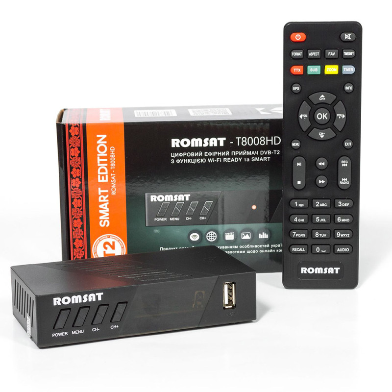 Тюнер Romsat T8008HD, DVB-T2, пульт ДУ