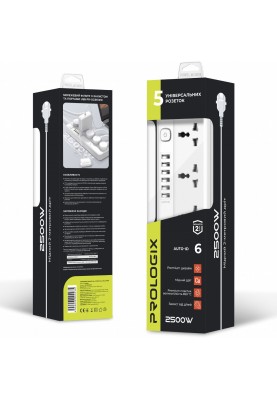 Power filtr 2.0м ProLogix Premium (PR-SC5614W) 5 розеток, 6 USB AUTO ID,білий
