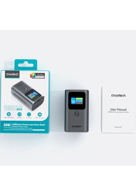 УМБ Choetech 10000mAh 30W PD,2USB-C,USB-A Color Display Space Gray