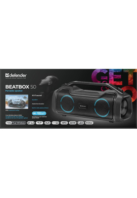 Акустична система 1.0 Defender Beatbox 50, 50W, Bluetooth/RGB/TF/TypeC/IPX5/PWB чорна