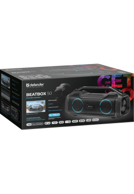 Акустична система 1.0 Defender Beatbox 50, 50W, Bluetooth/RGB/TF/TypeC/IPX5/PWB чорна