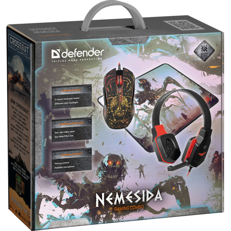 Комплект ігровий Defender Nemesida MHP-128 (мышка+гарнітура+коврик) чорний