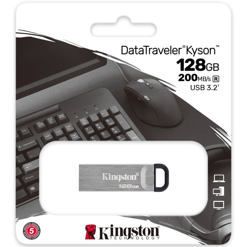 USB Flash Kingston 128GB USB 3.2 Gen 1 DataTraveler Kyson Metal, Silver/Black, Retail