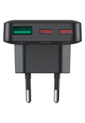 Зарядний пристрій 3xUSB 65W (2xUSB-C+USB-A) Gan A100 Fast Charger Ultra thin black Acefast
