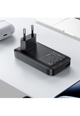 Зарядний пристрій 3xUSB 65W (2xUSB-C+USB-A) Gan A100 Fast Charger Ultra thin black Acefast