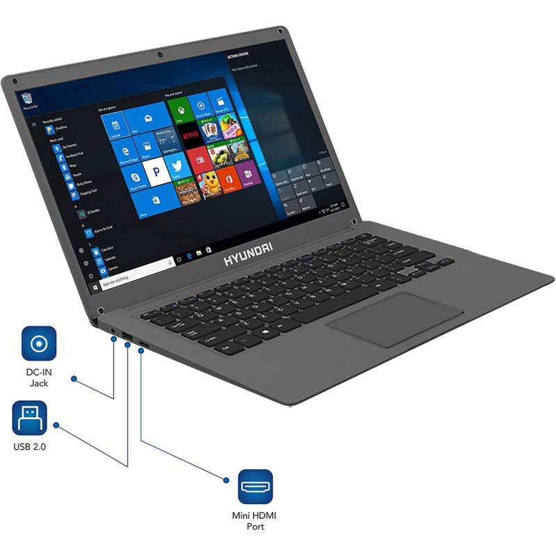 Ноутбук Hyundai HyBook 14.1"HD TN/Celeron N3350/4/64/Intel HD/W10S/Space Grey (HTLB14INC4Z1ESG)