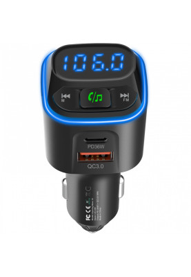 автомобільний FM-трансміттер Aspiring Wave 10 PD 54W LED/Bluetooth//QC3.0, USB-C 36W