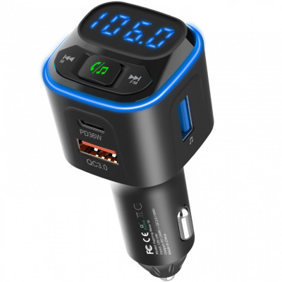 автомобільний FM-трансміттер Aspiring Wave 10 54W PD LED/Bluetooth//QC3.0, USB-C 36W автомобільний FM-трансміттер Aspiring Wave 10 54W PD LED/Bluetooth//QC3.0, USB-C 36W