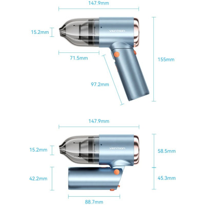 Автомобільний пилосос Vention 5000Pа 70W Li-Ion USB-C 4000мА/г синій Автомобільний пилосос Vention 5000Pа 70W Li-Ion USB-C 4000мА/г синій