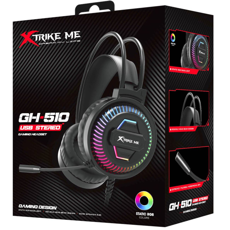 Ігрова гарнітура XTRIKE ME GH-510, USB, статичне RGB, кабель 2м