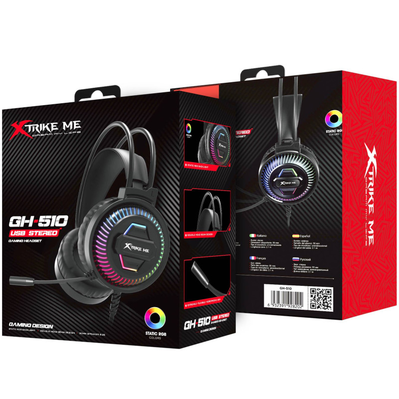 Ігрова гарнітура XTRIKE ME GH-510, USB, статичне RGB, кабель 2м