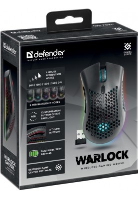 Мишка Defender Warlock GM-709L RGB ігрова, бездротова 2400dpi., 7кн., чорна
