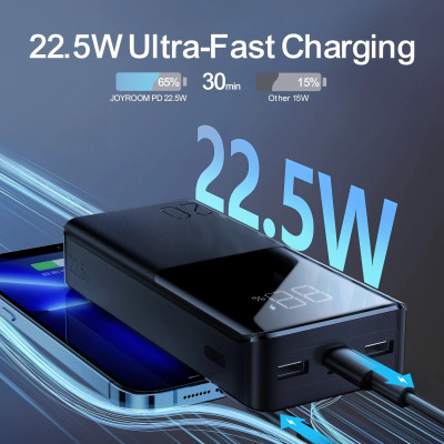 УМБ Joyroom 20000mAh 22,5W PD,QC3.0, 2xUSB-A, Micro USB, USB-C In/Out Black УМБ Joyroom 20000mAh 22,5W PD,QC3.0, 2xUSB-A, Micro USB, USB-C In/Out Black