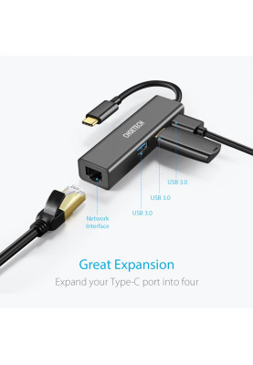 Хаб USB 3.1 -> 3хUSB 3.0+RJ45(1000M) Ethernet 4 in 1 Hub Choetech