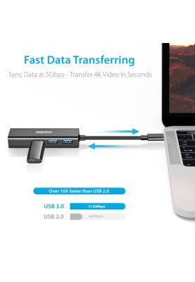 Хаб USB 3.1 -> 3хUSB 3.0+RJ45(1000M) Ethernet 4 in 1 Hub Choetech