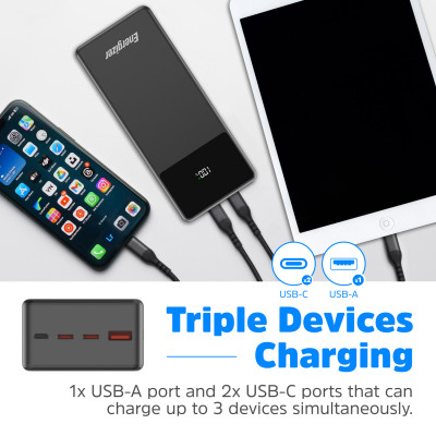УМБ Energizer 27000mAh 65W PD,QC3.0,USB-А, 2хUSB-C, Micro-USB, LCD display,Black УМБ Energizer 27000mAh 65W PD,QC3.0,USB-А, 2хUSB-C, Micro-USB, LCD display,Black