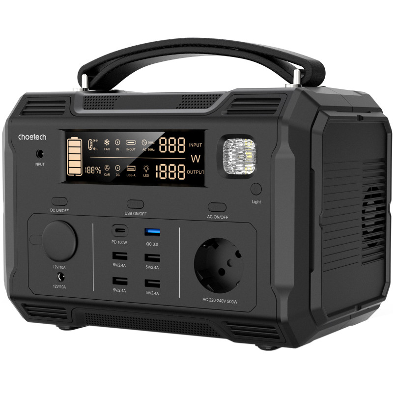Зарядна станція Choetech BS004 500Вт (484Вт/г) QC 3.0, USB-C PD100 Вт