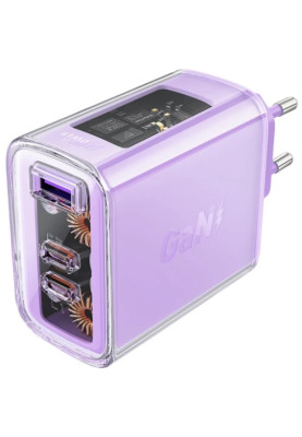 Зарядний пристрій 3xUSB 65W (2xUSB-C+USB-A) Gan A45 Fast Charger Purple alfalfa Acefast