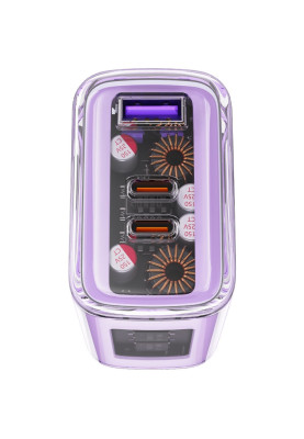 Зарядний пристрій 3xUSB 65W (2xUSB-C+USB-A) Gan A45 Fast Charger Purple alfalfa Acefast