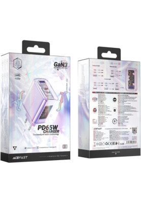 Зарядний пристрій 3xUSB 65W (2xUSB-C+USB-A) Gan A45 Fast Charger Purple alfalfa Acefast
