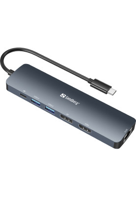 Док-станція USB3.1 Type-C --> HDMI/USB 3.0x2/RJ45/USB-C/DisplayPort PD 100W Hub 6-in-1 Sandberg
