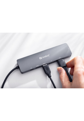 Док-станція USB3.1 Type-C --> HDMI/USB 3.0x2/RJ45/USB-C/DisplayPort PD 100W Hub 6-in-1 Sandberg