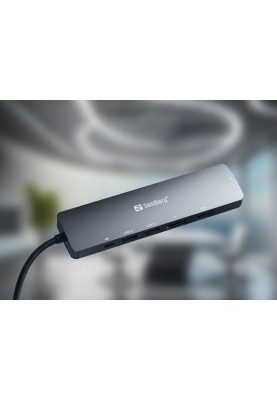 Док-станція USB3.1 Type-C --> HDMI/USB 3.0x2/RJ45/USB-C/DisplayPort PD 100W Hub 6-in-1 Sandberg