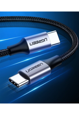 Кабель USB 2.0 Type-C M-M, 2 м, (18W) Чорний, Round Cable Nickel Plating Aluminum Shell US261 UGREEN