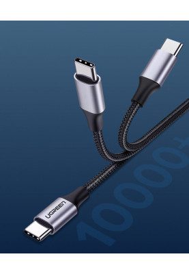 Кабель USB 2.0 Type-C M-M, 2 м, (18W) Чорний, Round Cable Nickel Plating Aluminum Shell US261 UGREEN
