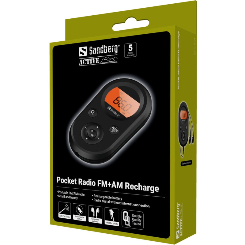 Радіо приймач FM/AM кишеньковий (Rechargeable) з навушниками, Sandberg