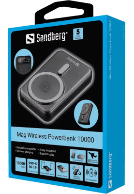 УМБ Sandberg Mag Wireless Powerbank 10000mAh, 22.5W 2xUSB-С, USB-A, Qi Wireless 15W