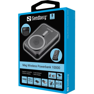 УМБ Sandberg Mag Wireless Powerbank 10000mAh, 22.5W 2xUSB-С, USB-A, Qi Wireless 15W