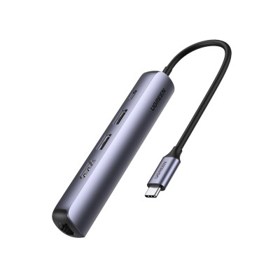 Док-станція USB3.1 Type-C --> HDMI/USB 3.0x2/RJ45/PD 100W, Ugreen CM418 Сіра