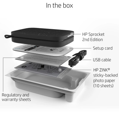 Фотопринтер портативний HP Sprocket Black (2"x3",313x400dpi,Zink, 64MB,Bluetooth, колір чорний)