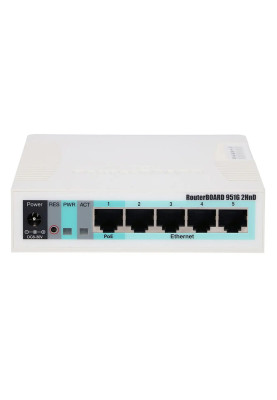 Маршрутизатор безпровідний Mikrotik Routerboard RB951G-2HnD, 2.4Ghz 1000mW AP, 5xGigabit Ethernet, USB, 600MHz CPU, 128MB RAM