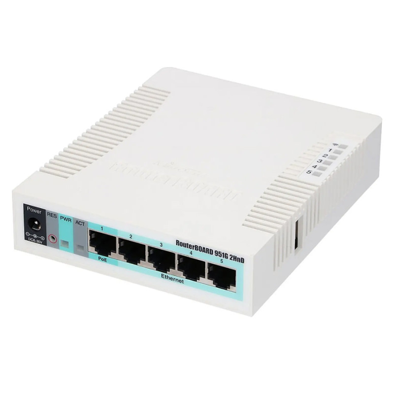 Маршрутизатор безпровідний Mikrotik Routerboard RB951G-2HnD, 2.4Ghz 1000mW AP, 5xGigabit Ethernet, USB, 600MHz CPU, 128MB RAM