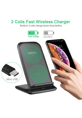 Зарядний пристрій 15W Fast Wireless Charging Stand 2coils black Choetech