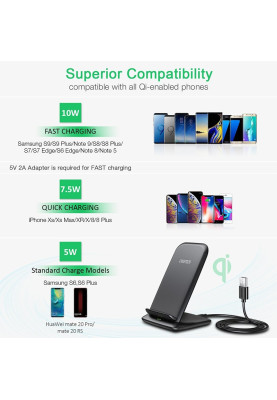 Зарядний пристрій 15W Fast Wireless Charging Stand 2coils black Choetech