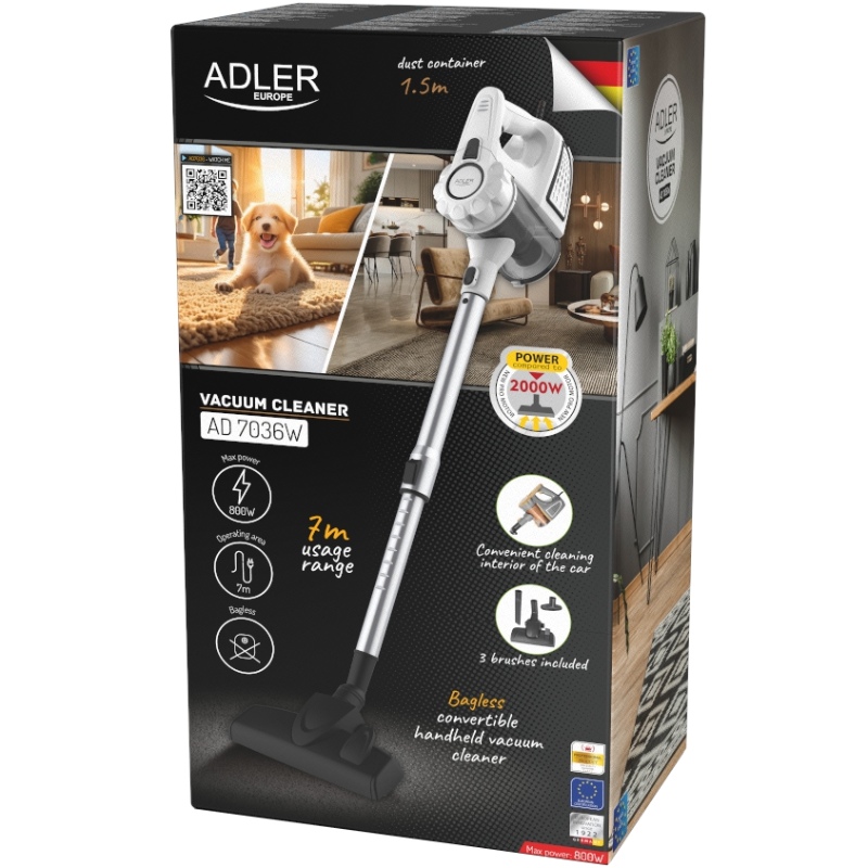 Порохотяг Adler AD 7036w контейнерний/ 800Вт/ 1.5л/ білий