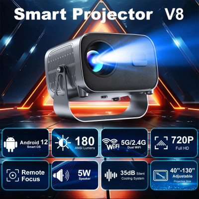 Проєктор H96 MAX V8 LED LCD HD 180AL 16:9 CPU:RK3566 1G/8G Android 12.0 WiFi6 BT сірий Проєктор H96 MAX V8 LED LCD HD 180AL 16:9 CPU:RK3566 1G/8G Android 12.0 WiFi6 BT сірий