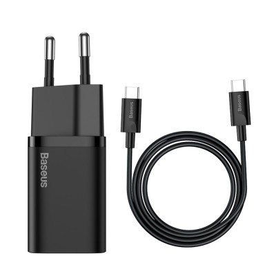 Зарядний пристрій 1xUSB 25W (USB-C) + Cable Type-C  Чорний Baseus
