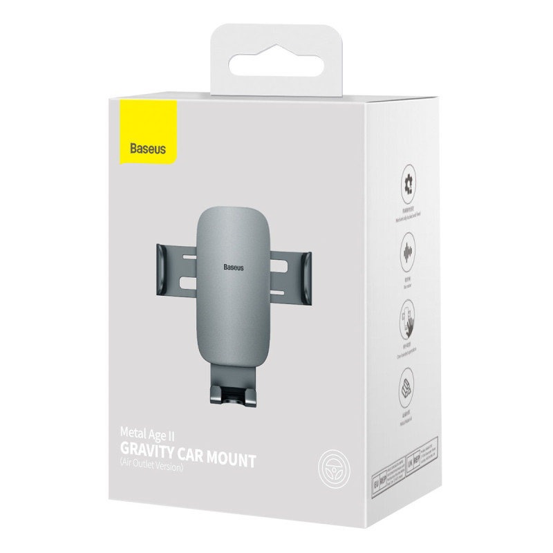 Автомобільне кріплення для смартфона 4.7-6.5" Gravity Metal Age2 (На решітку) Baseus Сірий