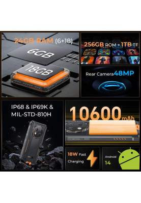 Смартфон Oukitel G1 6.5"HD+ /6GB/256GB T606 /10600mAh /48+5Мп/ IP69K /NFC Orange