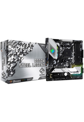ASRock B550M STEEL LEGEND (AM4/B550, 4*DDR4, 2xPCIex16, HDMI/DP, 6xSATAІІІ, 3xM.2,GLan,7.1ch, mATX)