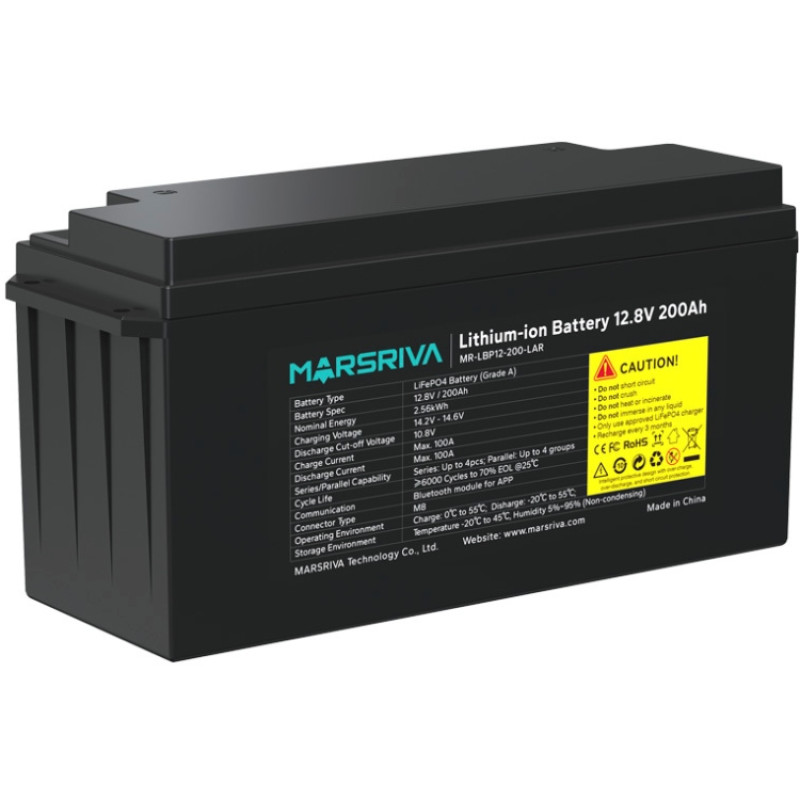 Акумуляторна батарея Marsriva LiFePO4, 12.8V/200Ah (MR-LBP12-200-LAR), 2.56kWh