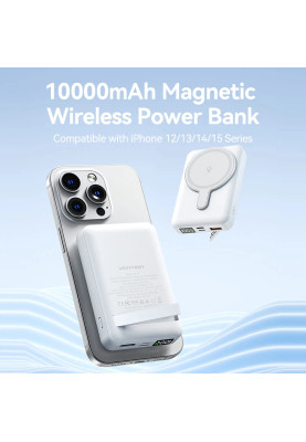 УМБ Vention Magnetic Wireless 10000mAh 22.5W 3A, PD,QC 3.0,USB-C,Lightning,USB-A,LED Display Black