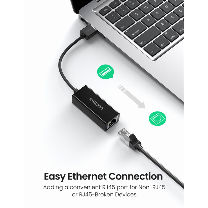 Перехідник USB 2.0 --> Ethernet RJ45 10/100 Mb CR110 UGREEN Білий